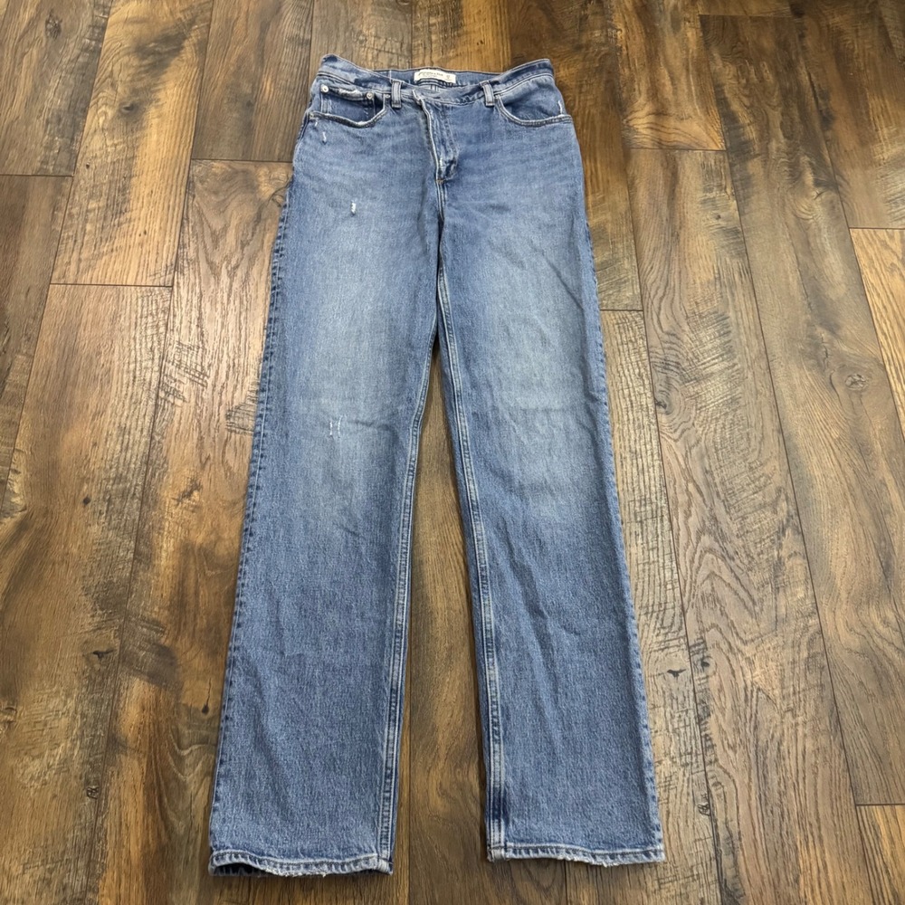 Abercrombie & Fitch 90s Straight Ultra High Rise‎ Jeans Blue 27 4L Distressed